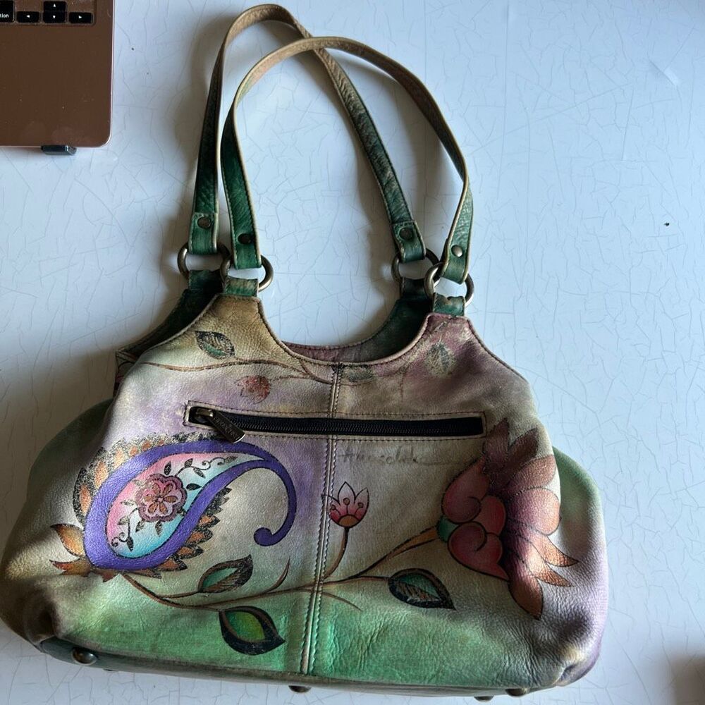 Anuschka hand-painted leather shoulder bag vibrant floral paisley motif